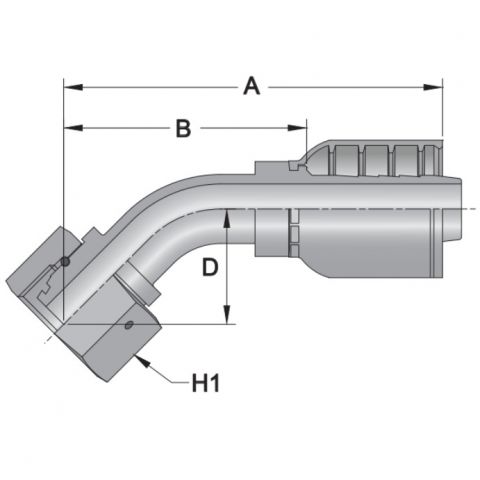 45FDINL7 - 45 Deg Female LIGHT - Maverick 7 Series Crimp Fitting